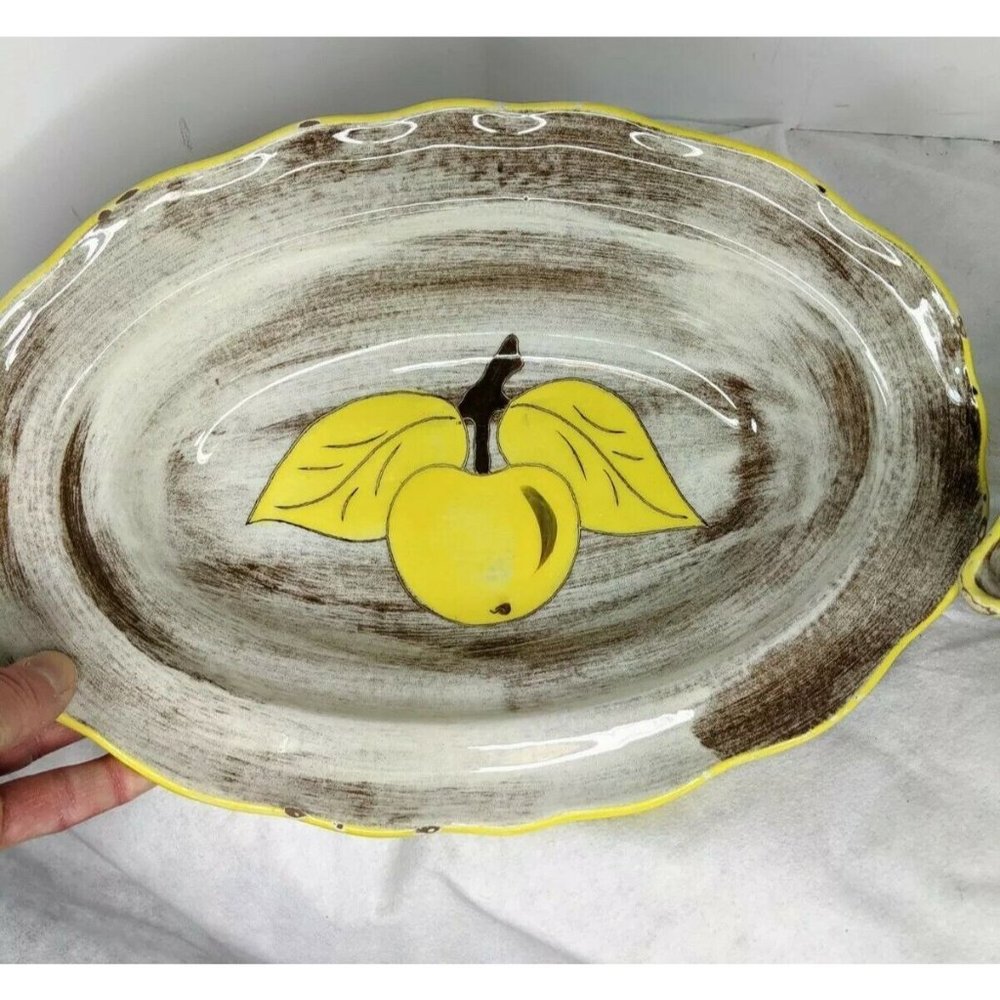SANTA ANITA WARE PLATTER AND GRAVY BOWL SIGNED VRENI PROVINCIAL YELLOW APPLE